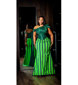 Emerald Majesty | Kente-Inspired Evening Gown