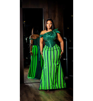Emerald Majesty | Kente-Inspired Evening Gown